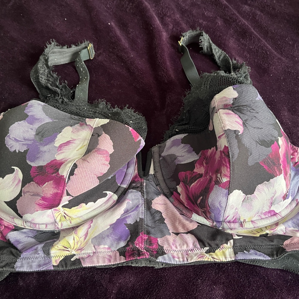 Cacique Floral Lace longline underwire bra in Purple and Black